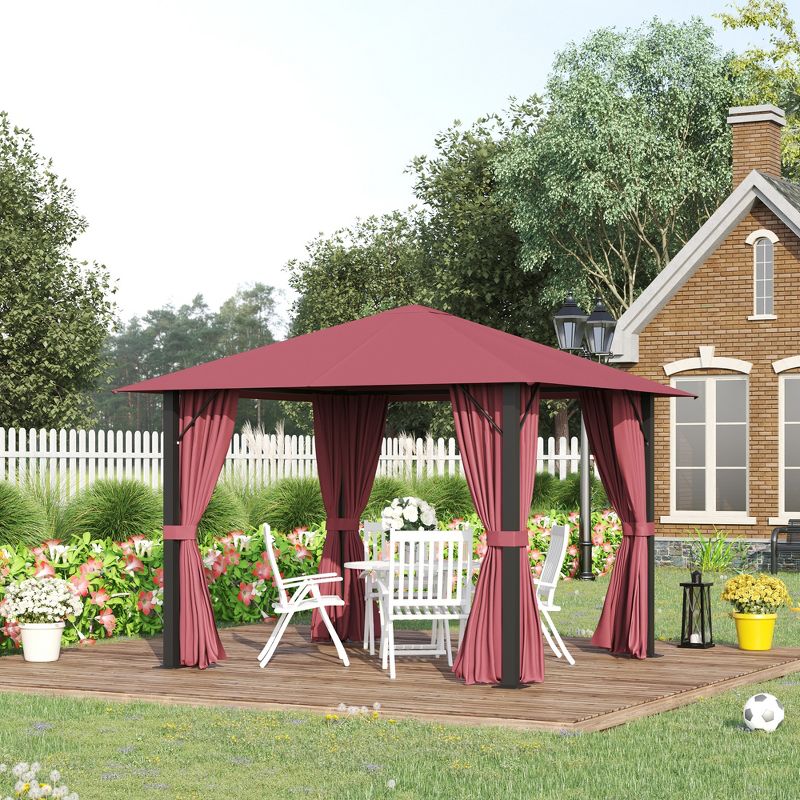 Outsunny 9.7' x 9.7' Patio Gazebo Aluminum Frame Outdoor Canopy Shelter with Sidewalls, Vented Roof for Garden, Lawn, Backyard, and Deck, Wine Red, 2 of 7