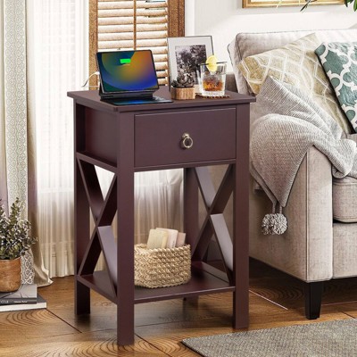 KTMBDW Set of 2 Nightstand with 1 Drawer & Storage Shelf, Small Bedside Table Organizer, 2 Tiers End Table for Small Space, Living Room, Bedroom