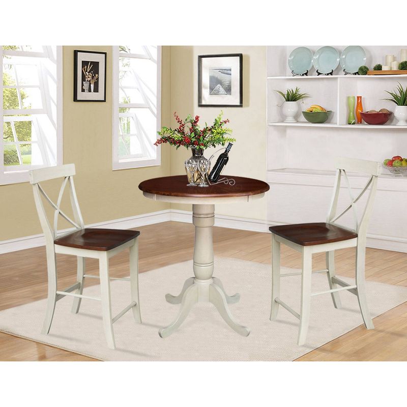 30" Round Pedestal Gathering Table with 2 X Back Counter Height Bar Stools - International Concepts, 6 of 8