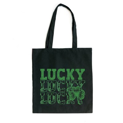 City Creek Prints Bold Green Lucky Stacked Canvas Tote Bag - 15x16 - Black