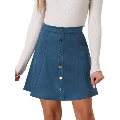 INSPIRE CHIC Women's Faux Suede Button Front A-Line High Waisted Mini Short Skirt