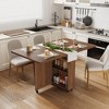 Folding Dining Table with 6 Wheels, Drop Leaf Table with Drawer & Storage Shelf, Modern Wood Kitchen and Dining Room Furniture, - 4 of 4