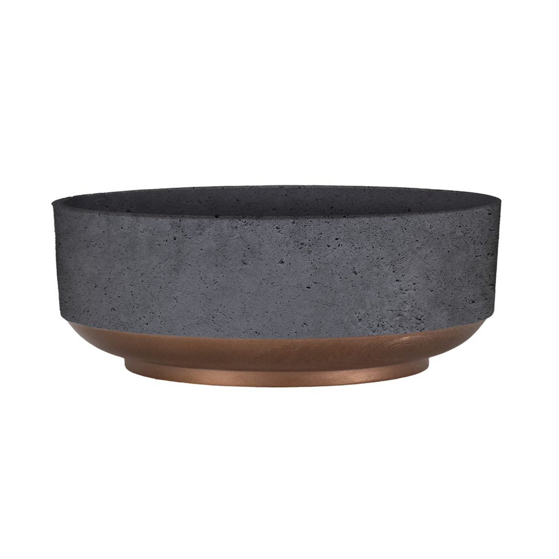 The HC Companies 8 Inch Round Plastic Capri Bowl Decorative Indoor Flower Succulent Planter Pot with Drain Plug Hole, Faux Concrete with Copper Base