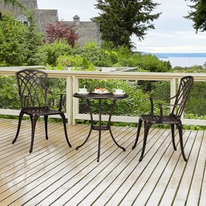 3-Piece Cast Aluminum Patio Bistro Set with Umbrella Hole, Rust-Resistant Outdoor Table & Chairs for Garden, Backyard, Patio, Balcony, Brown - 1 of 4