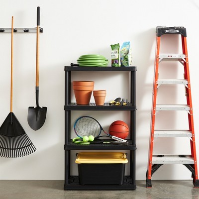 Black Plastic 4-Shelf Interlocking Storage Unit