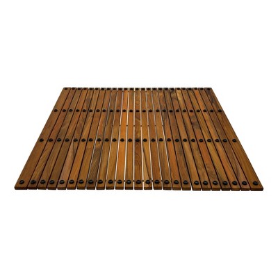 Nordic Teak 36" x 36" Oiled Brown Shower and Bath String Mat with Rubber Footing