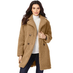 Roaman's Women's Plus Size Heavy Weight Double Breasted Teddy Coat - 1 of 4