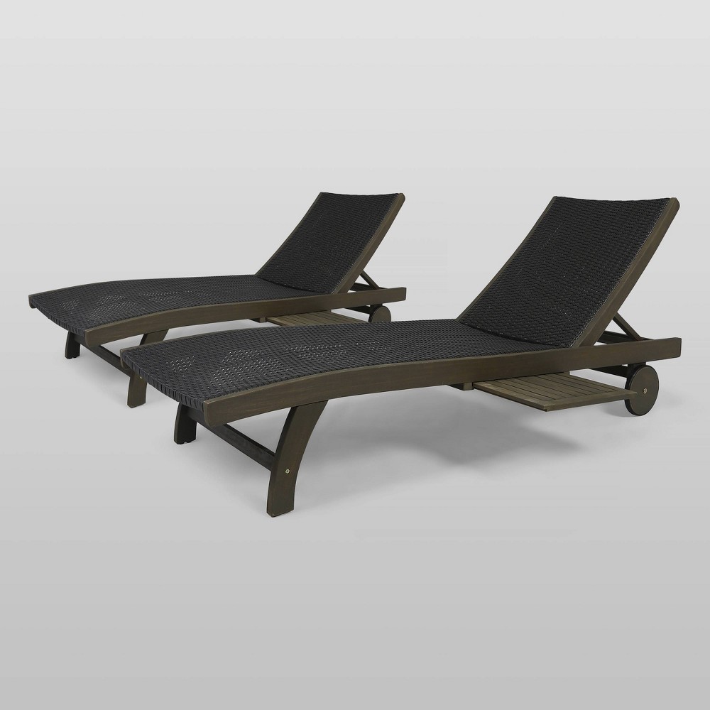 Photos - Garden Furniture Banzai 2pk Wicker/Wood Chaise Lounge with Pull-Out Tray - Gray - Christoph