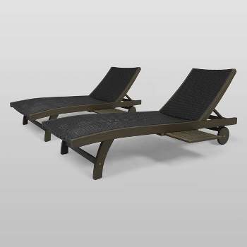 Banzai 2pk Wicker/Wood Chaise Lounge with Pull-Out Tray - Gray - Christopher Knight Home