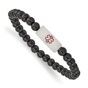 Black Bow Jewelry 6mm Stainless Steel Onyx Bead Enamel Medical I.D. Stretch Bracelet - 1 of 4