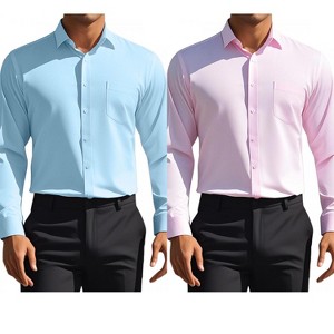 INSPIRE CHIC Men's Solid Long Sleeves Regular Fit Business Button Down Dress Shirts 2 Packs - 1 of 4