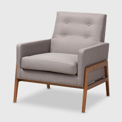 Perris Fabric Upholstered Walnut Wood Lounge Chair Gray