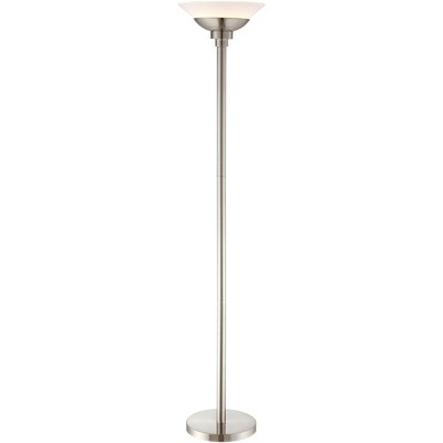 Possini Euro Design Modern Torchiere Floor Lamp 71" Tall Brushed Steel Frosted White Acrylic Shade Dimmable for Living Room Bedroom Uplight