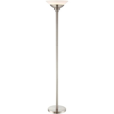 Possini Euro Design Modern Torchiere Floor Lamp Brushed Steel Frosted White Acrylic Shade Dimmable for Living Room Bedroom Uplight