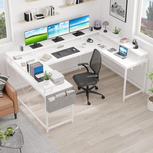 Nasitip 78.8" U-Shaped Desk w/Power Outlets, LED Lights & Monitor Stand – Reversible L-Shaped Office/Gaming Desk w/Storage - 1 of 4