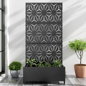 PexFix 72 in. x 35 in. Outdoor Metal Trellis with Planter Box in Star Pattern in Black - 1 of 4