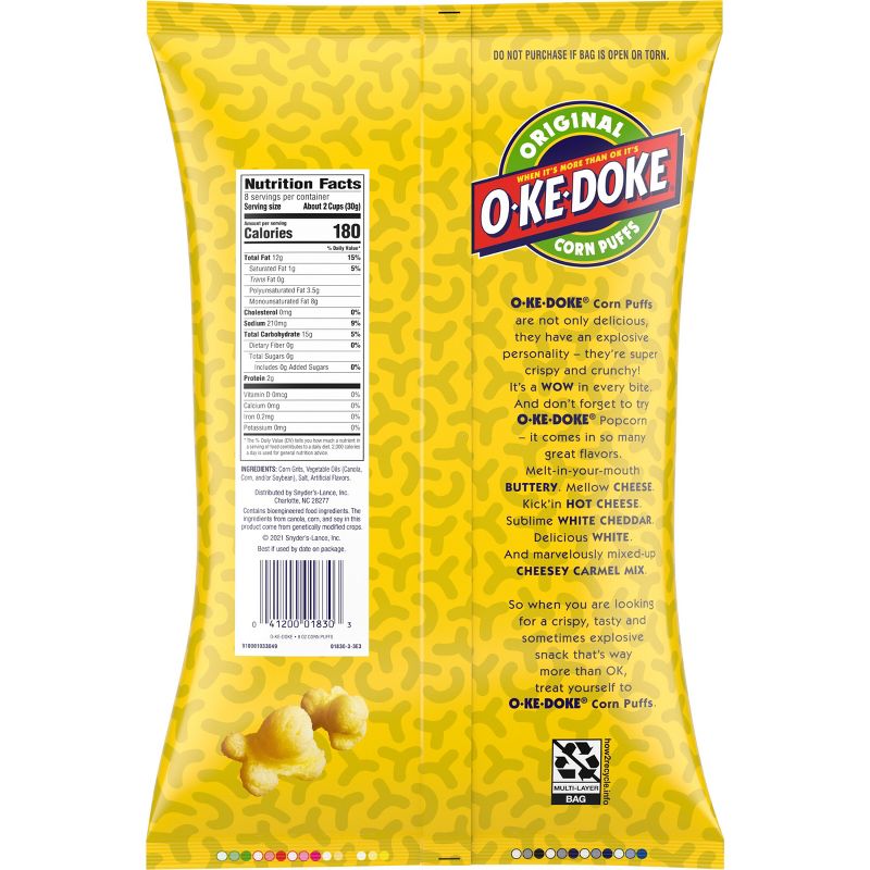 O-Ke-Doke Corn Puffs Original flavor - 8oz, 2 of 7
