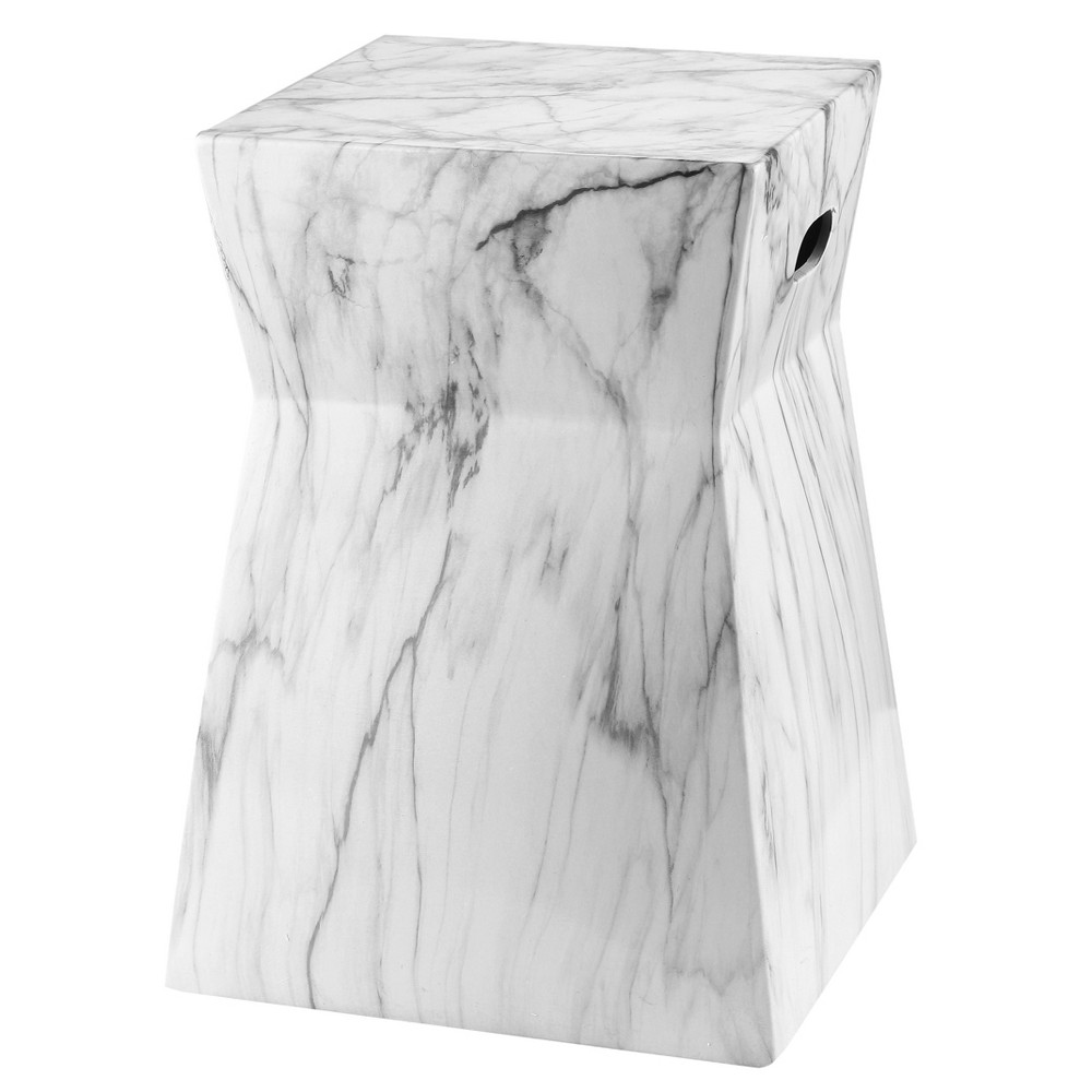 Artesia Marble Garden Stool White Black Marble Safavieh
