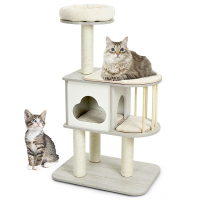 Costway 46'' Modern Wooden Cat Tree with Platform & Washable Cushions for Cats & Kittens
