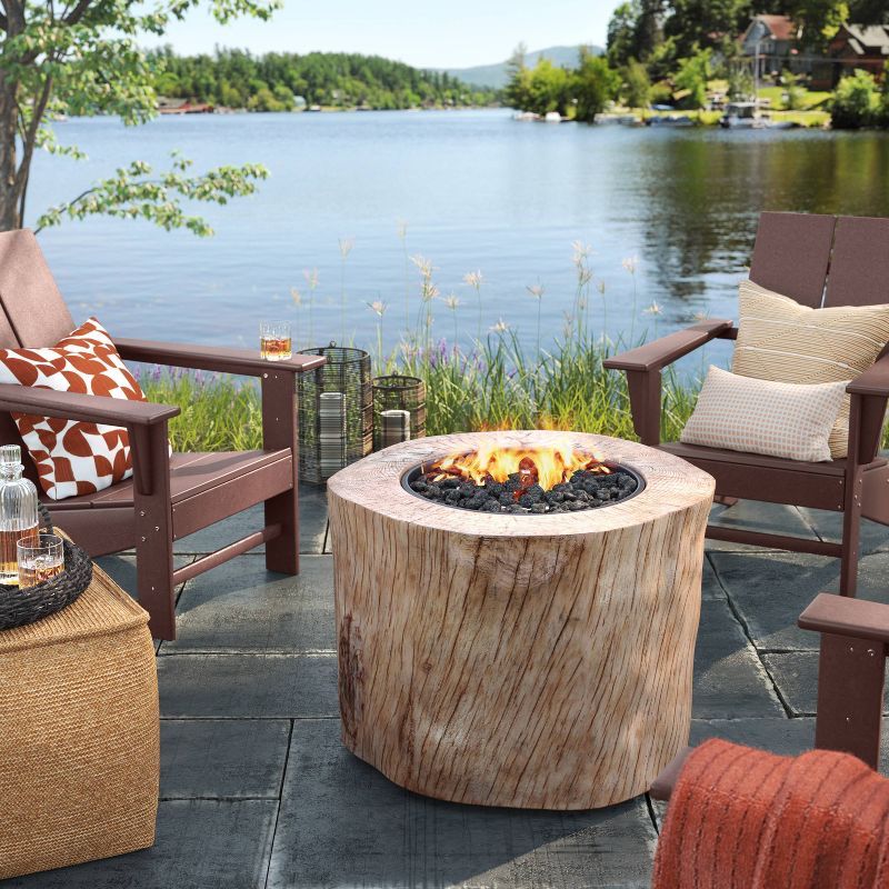 Weathered/Natural Finish Statement LP Round Outdoor Fire Table Natural - Threshold&#8482;, 3 of 6