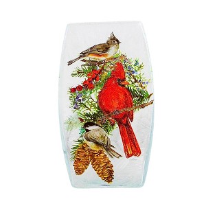 Stony Creek 8.0 Inch Birds Of Winter Pre-Lit Med Vase Christmas Lighted Glass Accent , Christmas Decor Cardinal Berries Pinecones (1PC) - 1 of 4