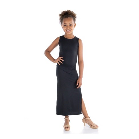 24seven Comfort Apparel Girls Side Slit Maxi Dress-black-xl : Target