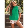 Amaryllis Women's Textured Mock Neck Blouse with Puff Floral Embroidered Sleeves Relaxed Fit - 3 of 4