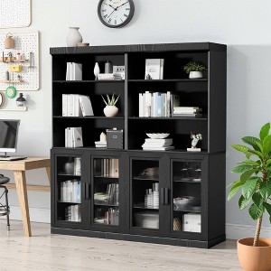 67x62x16 Wood Accent Sideboard Cabinet in Black, Storage Organizer with Adjustable Shelves and Glass Doors for Kitchen Bedroom Living/Dinning Room - 1 of 4