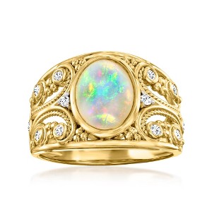 Ross-Simons Ethiopian Opal Ring With 0.20 ct. t.w. White Topaz in 18kt Gold Over Sterling - 1 of 4