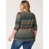 Agnes Orinda Women's Plus Size Comfy Knit 3/4 Sleeve V Neck Stripe Boho Casual Blouse - 4 of 4