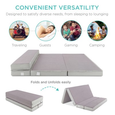 4-Inch Gray Folding Portable Queen Foam Mattress with Carry Case