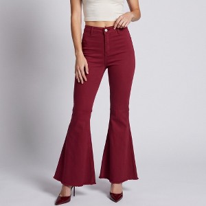 Anna-Kaci Women's High Rise Flare Pants Button Front Stretch Wide