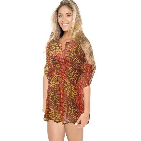 LA LEELA Women's Beachwear Summer Swim Beach Dress Cover Ups for Swimwear Women Loose Hawaiian Swimsuit Coverups for Women S-M Orange, Abstract - image 1 of 2