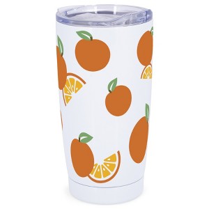 Elanze Designs 20 oz Stainless Steel On the Go Insulated Travel Tumbler With Push Top Lid, Citrus Orange Tangerine Pattern White - 1 of 4