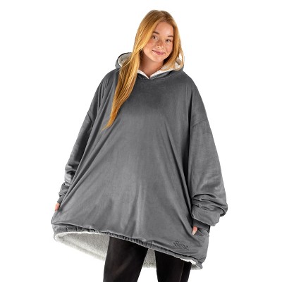 Gray Fleece and Sherpa Hooded Wearable Blanket with Sleeves