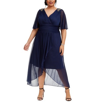 S.L. Fashions Womens Ruched-Waist Faux-Wrap Surplice Dress