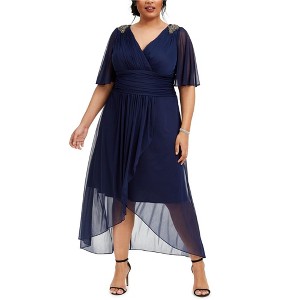 S.L. Fashions Womens Ruched-Waist Faux-Wrap Surplice Dress - 1 of 1
