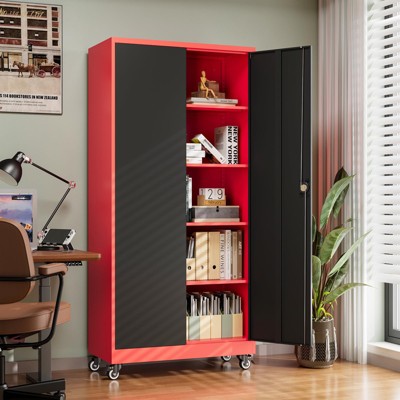 Mlezan Storage Cabinet with Locking Doors, 71" Tall 18" Deep Metal Cabinet with 5 Adjustable Shelves for Pantry, Office,  Home Kitchen Pantry Cabinets
