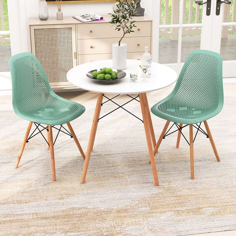 Tangkula 3 PCS Dining Table Set for 2 Persons Modern Round Table & 2 Chairs w/ Wood Leg White & Green, 2 of 9
