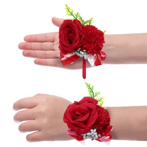 Unique Bargains Silk Wedding Artificial Rose Boutonniere and Wrist Corsage Set - 1 of 4