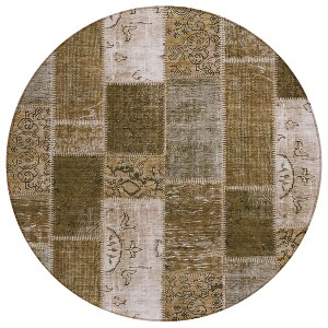 Brown And Ivory Patchwork Washable Indoor Outdoor Area Rug - 1 of 4