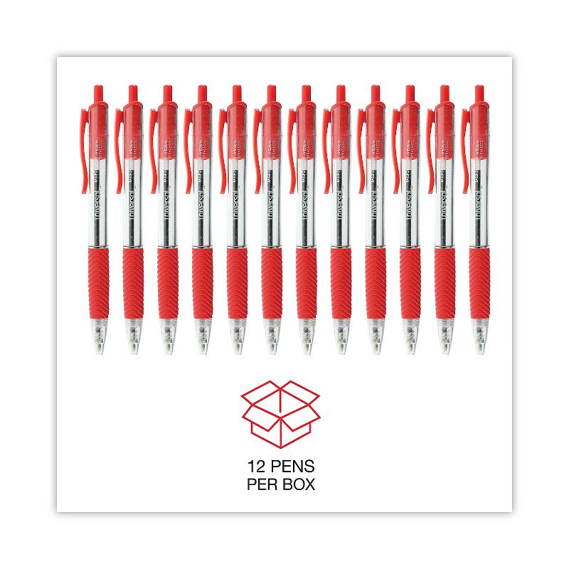 UNIVERSAL Economy Retractable Ballpoint Pen Red Ink Clear 1mm Dozen 15532, 5 of 9