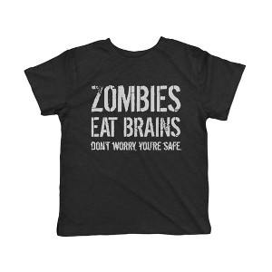 Toddler Funny T Shirts Zombies Eat Brains Dont Worry Youre Safe Sarcastic Halloween Graphic Novelty Tee For Young Kids - Crazy Dog Toddler T Shirt For - 1 of 4
