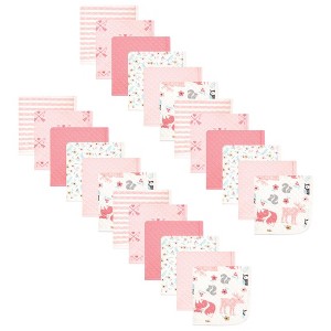 Hudson Baby Infant Girl 24Pc Quilted Cotton Washcloths, Girl Forest, One Size - 1 of 2