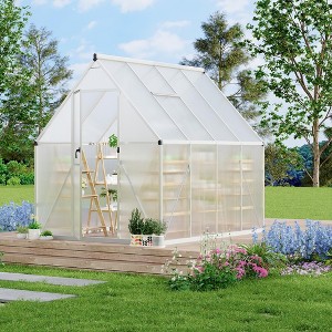 6x7' Heavy-Duty Aluminum Greenhouse with Polycarbonate Panels – Quick-Setup Outdoor Greenhouse Kit with Roof Vent, All-Weather Protection - 1 of 4