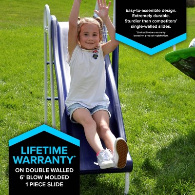 Blue Metal Outdoor Swing and Slide Set with Glider