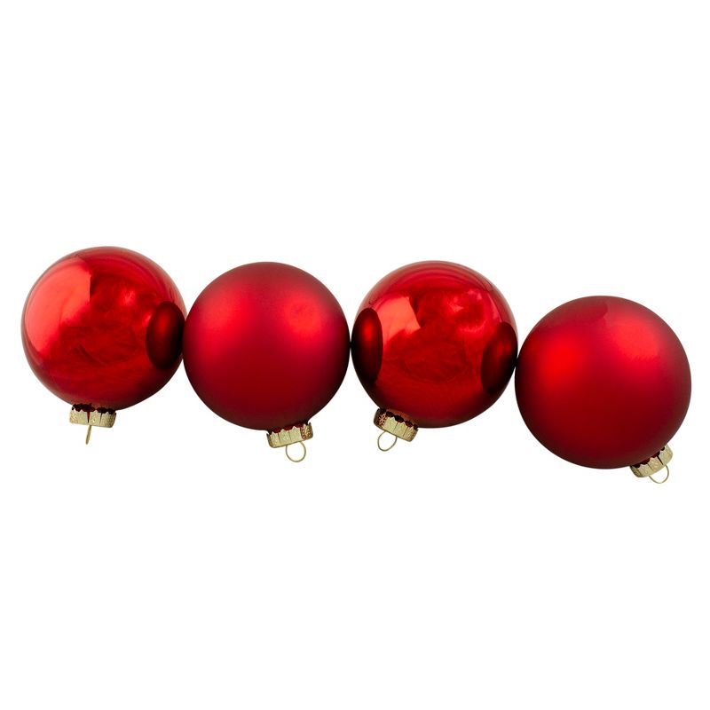 Northlight 4pc Shiny and Matte Glass Ball Christmas Ornament Set 4" - Red, 1 of 4