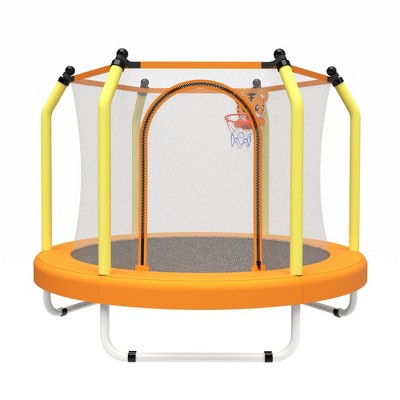 HFYee 4.6FT Toddler Trampoline Mini Basketball Hoop & Safety Guard for Ages 1.5-4 Dual-Use