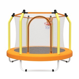 HFYee 4.6FT Toddler Trampoline Mini Basketball Hoop & Safety Guard for Ages 1.5-4 Dual-Use - 1 of 4