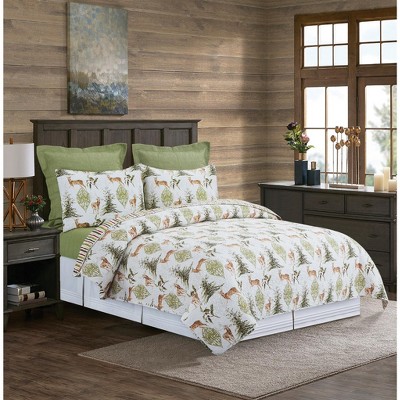 Winter Yellow and Green Cotton Reversible Full Quilt Set